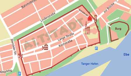 Stadtplan Tangermünde mit Ferienhaus am Eulenturm